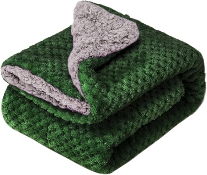 Fuzzy Blanket or Fluffy Blanket for Baby Girl or boy, Soft Warm Cozy Coral Fleece Toddler, Infant or Newborn Receiving Blanket for Crib, Stroller, Travel, Outdoor (24" x 32", DG-Black Green)