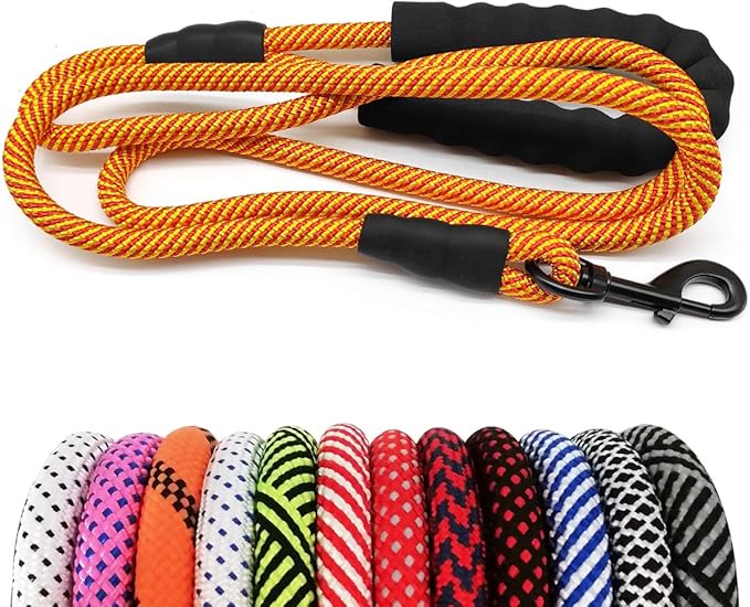 MayPaw Heavy Duty Rope Dog Leash, 6/8/10FT Nylon Pet Leash, Soft Padded Handle Thick Lead Leashes for Large Medium Dogs Walking Jogging (1/2" * 10', Orange)