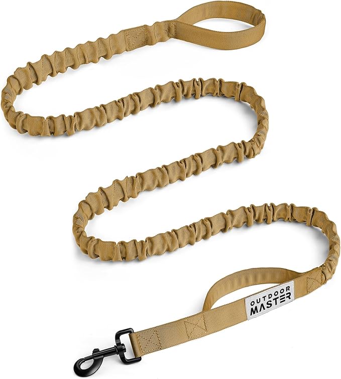OutdoorMaster Bungee Dog Leash, Heavy Duty Dog Leash with Shock Absorption, 2 Padded Handles Training Leash, Improved Dog Safety and Comfort (Brown, 6 FT)