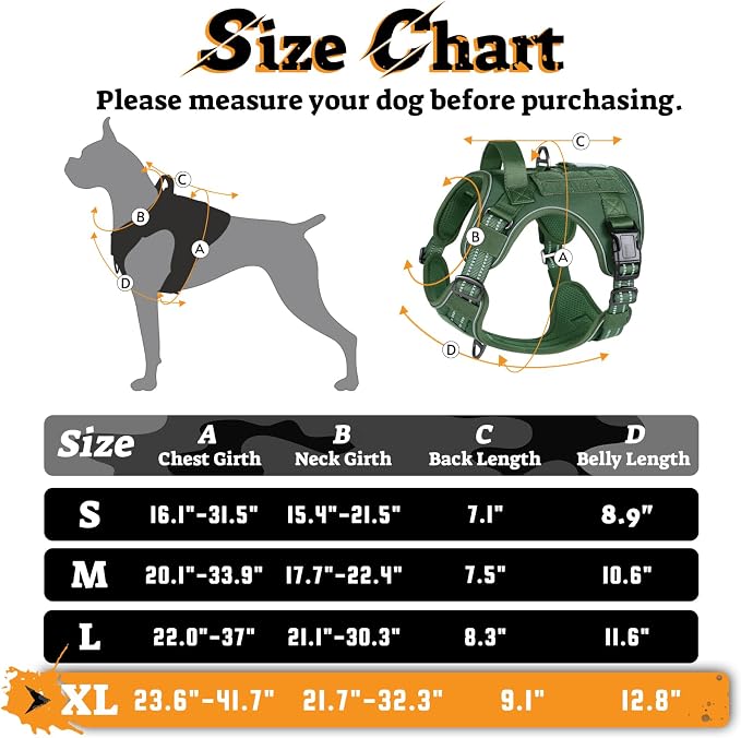 rabbitgoo Tactical Dog Harness for Large Dogs No Pull Adjustable Military Vest with Handle MOLLE Reflective Heavy Duty Dog Vest for Walking Training Hunting Outdoor Working Medium Size Dog Green XL