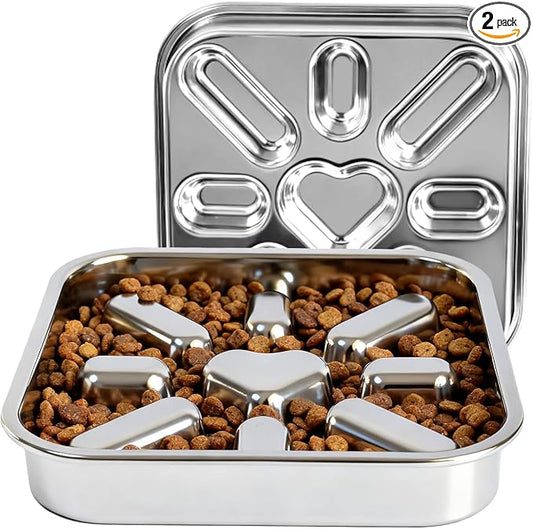 Stainless Steel Slow Feeder Dog Bowls Large & Medium Breed 3 Cups, Food Grade 304, Non-Slip Base, Deep Ridges to Slow Eating, Metal Slow Feeder Dog Bowls, Dishwasher & Chew-Proof & Rustproof (2 Pack)