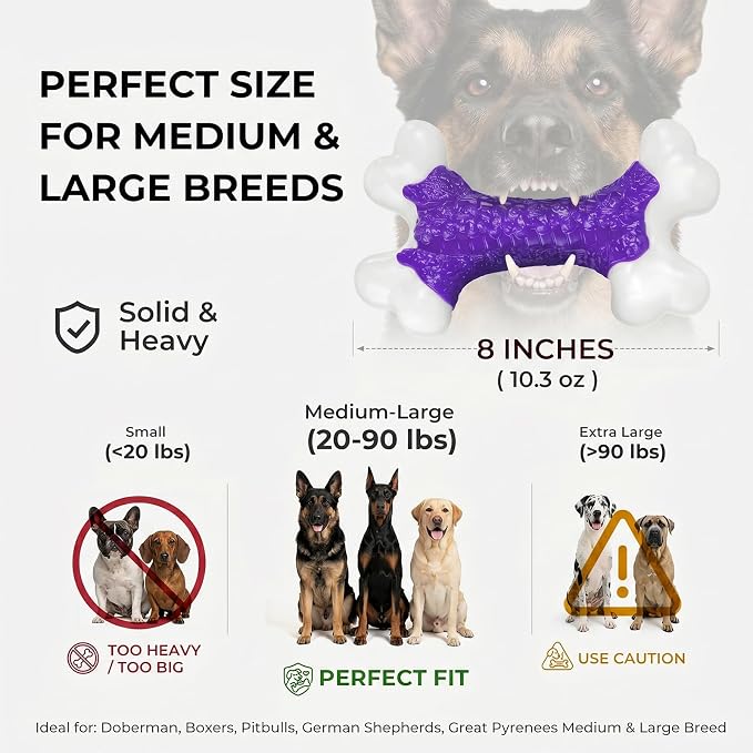 Kseroo 2-Pack Indestructible Dog Toys for Aggressive Chewers: Bacon Flavored Hard Nylon Bone Chew Toys, Tough Dog Chew Toys for Large Dogs, Dog Toys to Keep Them Busy for Medium Large Breed, Purple
