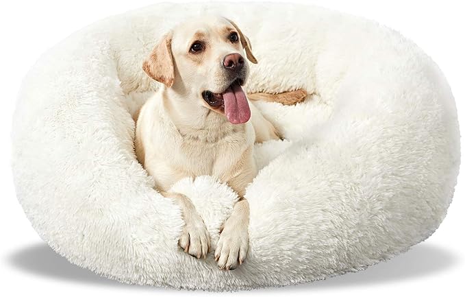 Washable Dog Round Bed - Large Donut Dog Bed, Comfy Calming Cuddler