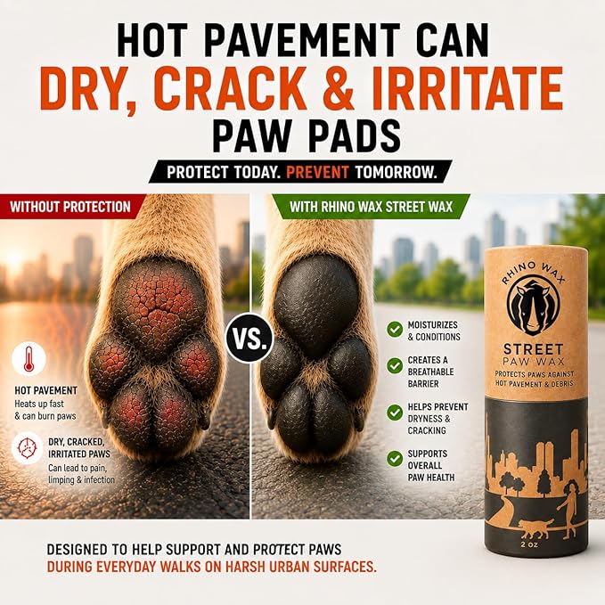 Rhino Wax - Dog Paw Protector for Hot Pavement - Use Street Wax Before Taking Dogs on Asphalt - Balm Protects from Warm Surfaces Rocks Road Debris - Great for Dogs who Hate Dog Shoes for Hot Pavement