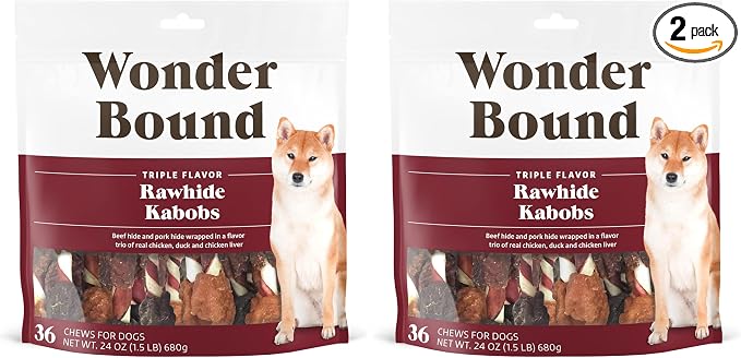 Amazon Brand - Wonder Bound Triple Flavor Rawhide Kabobs for Dogs, Variety, 1.5 Pound (Pack of 2)