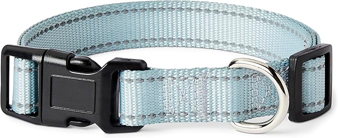 Amazon Basics Reflective & Adjustable Dog Collar, Featuring a Metal D-Ring and Quick-Release Buckle,Size M, Blue