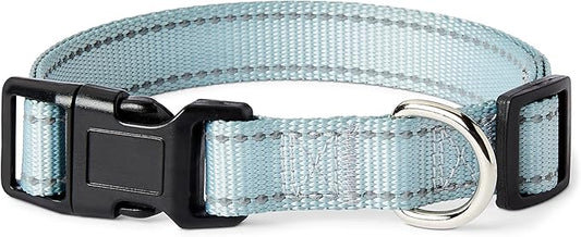 Amazon Basics Reflective & Adjustable Dog Collar, Featuring a Metal D-Ring and Quick-Release Buckle,Size M, Blue