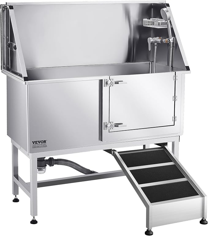 VEVOR Stainless Steel Dog Washing Station, 50 inch Pet Grooming Tub w/Ramp, PE Water Filter Board, Faucet & Showerhead & Soap Holder Dog Bathtub for Large & Medium & Small Pets (Right Door)