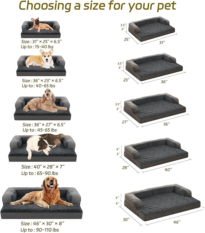 WINDRACING Orthopedic Dog Beds Large Sized Dog, Waterproof Memory Foam Pet Bed with Sides, Non-Slip Bottom Large Pet Bed with Washable Removable Cover, Gray