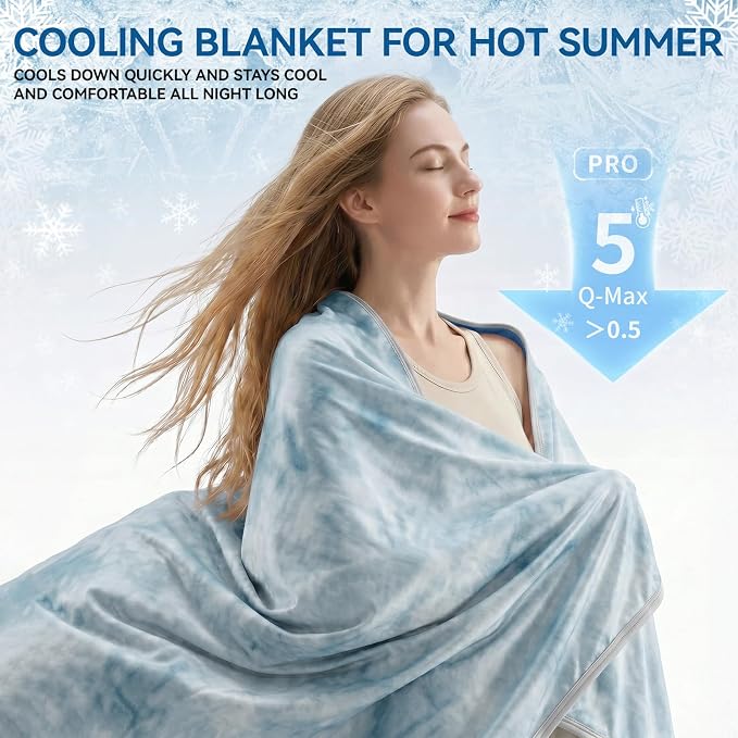 Guohaoi Cooling Throw Blanket for Hot Sleepers, Twin Size 80''×90'' Lightweight Breathable Summer Bed Blanket for Couch, Arc-Chill Q-Max >0.5 Cool Fiber, Lightweight Blanket Sky Blue