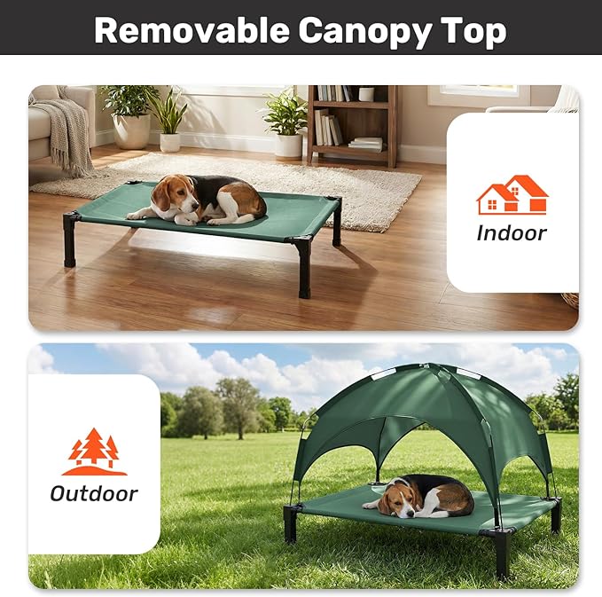 Heeyoo Elevated Dog Bed with Removable Canopy, Portable Dog Cot with Sun Protection Shade Tent, Raised Pet Cooling Cot Bed for Dogs, 60in