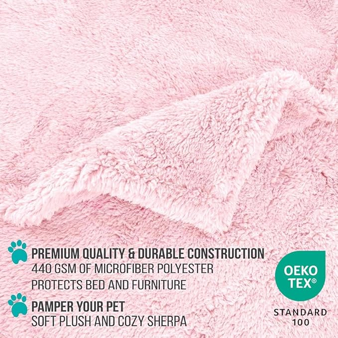 PetAmi Fluffy Waterproof Dog Blanket for Couch and Bed, Reversible Sherpa Pet Throw, Pee Proof Furniture Protector Sofa Cover, Washable Cat Blanket for Small Medium Dogs and Cats (Pink Blush, 29x40)