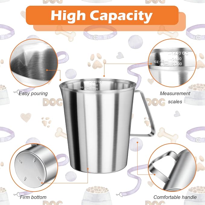 6 Cup Dog Food Scoop 304 Stainless Steel Dog Food Measuring Cups for Cat or Bird Pet Foods, Injection Molded and Dishwasher Safe (6 Cup)