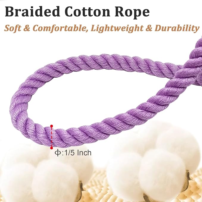 5FT Puppy Leash for Small Dogs - 1/5" Cotton Dog Leash Lightweight & Soft Braided Rope for Tiny Breeds/Cats Daily Walks Training, Purple