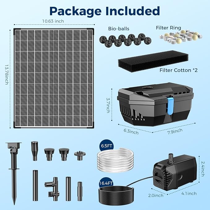 NFESOLAR 20W Solar Pond Filter Kit with Fountain Pump, 160 GPH Solar Pond Pump & Outdoor Filter Box, Submersible Water Pump with 16.5FT Cable & 6.6FT Tubing for Koi Pond, Fish Tank, Garden Fountain