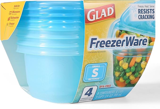 Glad Food Storage Containers - Glad FreezerWare Container - Small - 24 Ounce - 4 Containers