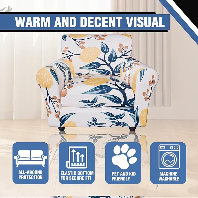 Stretch Couch Covers, Floral Printed Sofa Covers,2 Piece Armchair Slipcover with Separate Sect Cover,Washable Sofa Slipcover, Pet Friendly Furniture Protector Fit for Home (Armchair,Leaves)