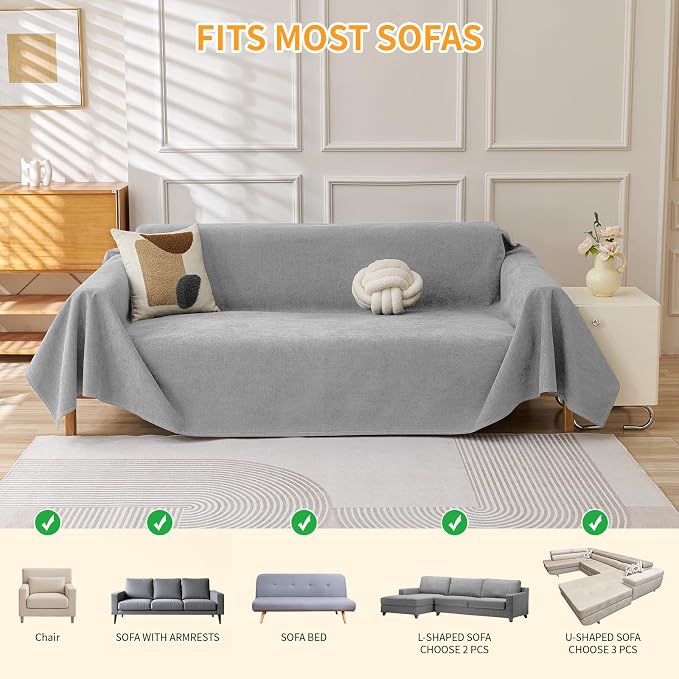 Warmstar Couch Protector from Cat Claws, Waterproof Couch Cover Anti Slip,Couch Cover 3 Cushion Sofa Washable,Anti-Scratch Pet Sofa Cover Heavy Duty,71"X91", Grey