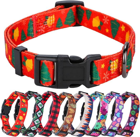 Holiday Christmas Festival Dog Collars M(Neck 13.1"-19", Width 3/4")