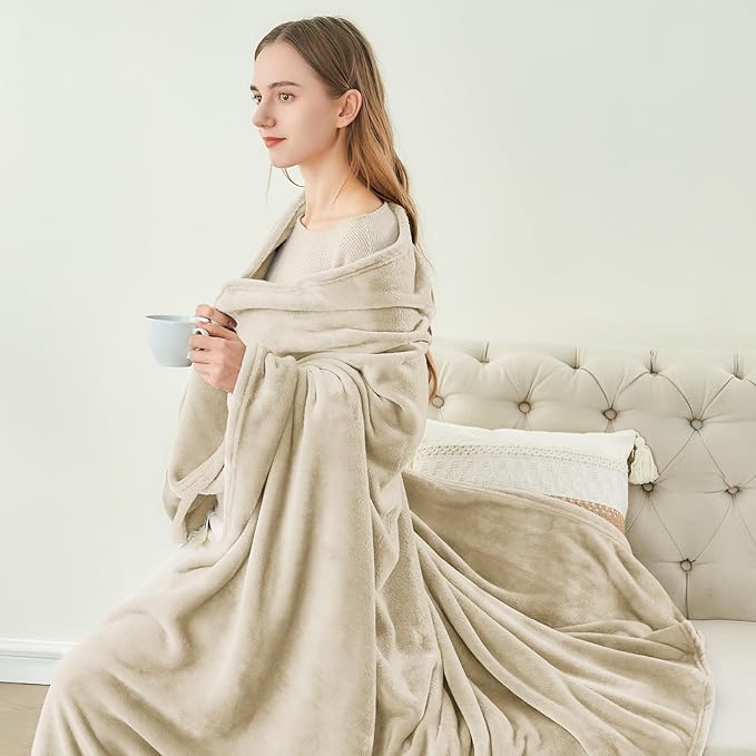 BEDELITE Fleece Blanket Full Size Linen Throw Blankets for Couch & Bed, Luxury Plush Cozy Fuzzy Blanket 84x90 inches, Super Soft Warm Lightweight Throw Blanket for Travel Camping