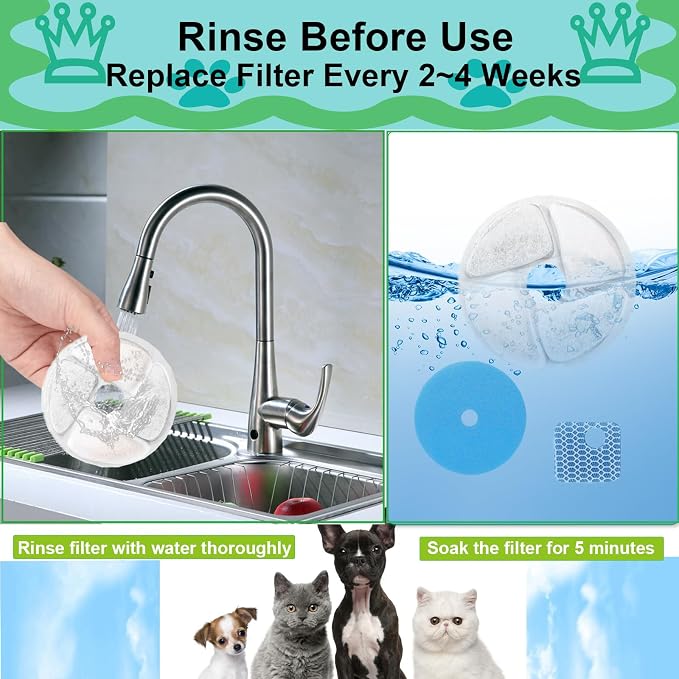 Cat Water Fountain Filter,Cat Fountain Filters Replacement for Square 2.2L/73oz Stainless Steel Pet Water Fountain,5 Pack Pet Fountain Filter Replacement