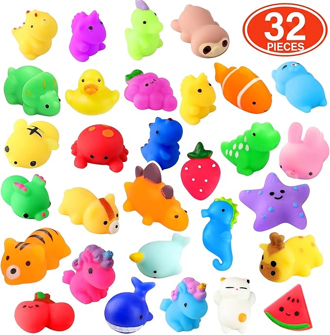 nobasco Squishies, 32 Pack Mochi Squishy Toys - Kawaii Cat Squishys Slow Rising Animals - Party Favors, Goodie Bag, Birthday Gifts, Mini Squishies Stress Reliever Toy