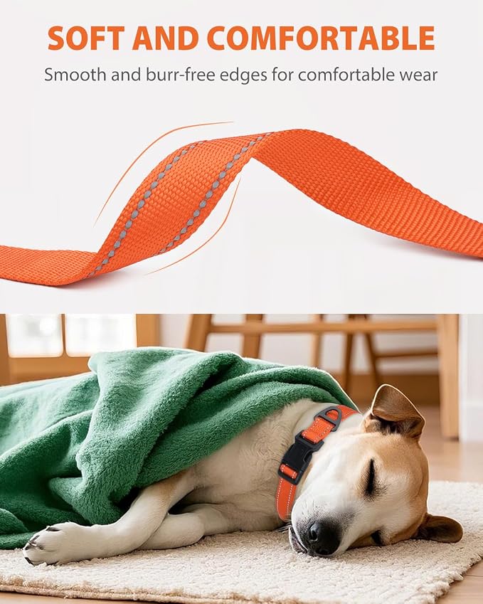 Joytale Extra Large Dog Collar, Wide Double-Sided Reflective Nylon Collar for Night Safety, Adjustable Quick-Release for Gentle Giants, Orange, XL (1 1/4" Width)