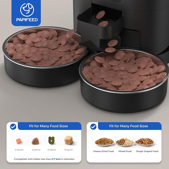 PAPIFEED Automatic Cat Feeder 2 Cats, 2.4G WiFi Cat Food Dispenser with App, 7L Slow Feeder Timed Cat Feeder for Dry Food, 10 Meals/Day, 12 Portions/Meal, Smart Pet Feeder for Dog, Black