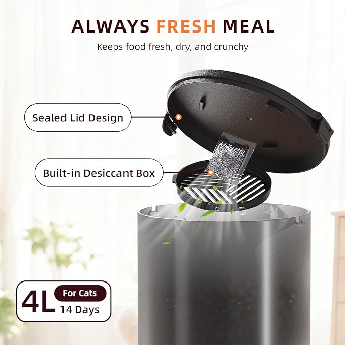 Automatic Cat Feeder with Camera – 5G WiFi Timed Cat Food Dispenser, 4L Clog-Free Smart App Control Pet Feeder, 1080P HD Video with Night Vision Healthy Feeding for Small Pets Indoor