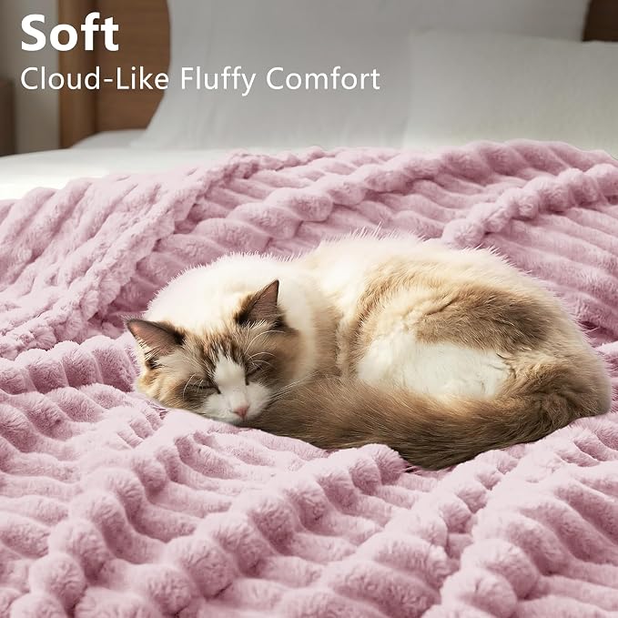 HIMEET Fleece Dusty Pink King Size Blanket for Bed - 300GSM Ribbed Soft Cozy Bedding Blanket, House Warming Gifts New Home, Luxury Aesthetic Bedroom Decor Throws, 108x90 Inches