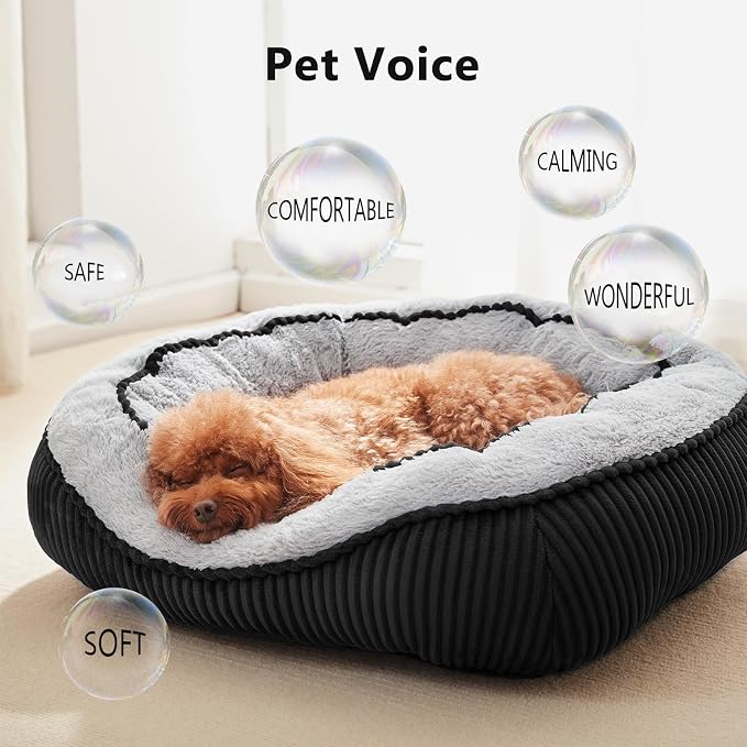 Dog Beds for Small Medium Large Dogs & Cats. Washable Pet Bed, Orthopedic Dog Sofa Bed, Soft Calming Sleeping Warming Puppy Bed (Black, Medium-(25’’x 21’’x 8’’))