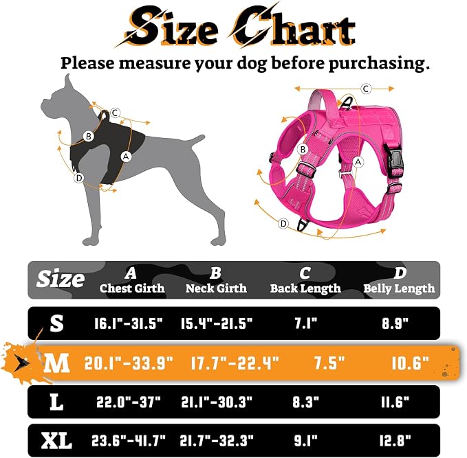 rabbitgoo Tactical Dog Harness for Large Dogs No Pull Adjustable Military Vest with Handle MOLLE Reflective Heavy Duty Dog Vest for Walking Training Hunting Outdoor Working Medium Size Dog Rose Red M