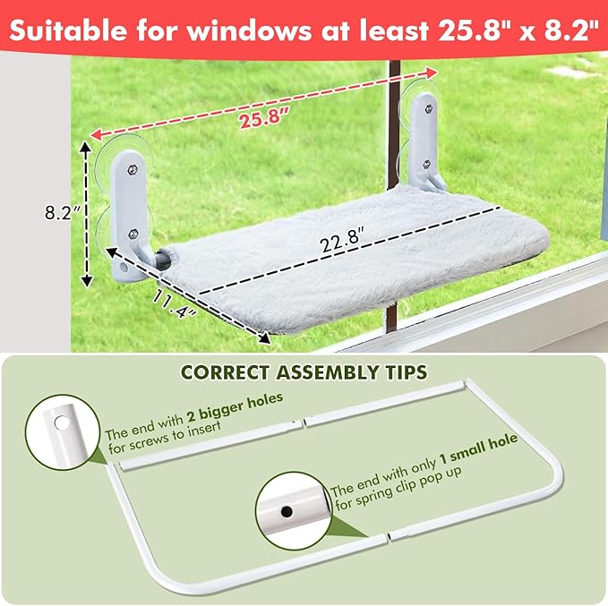 Zoratoo 2PC Cat Window Perch Cordless Foldable Cat Hammock Bed for Window with Metal Frame and Reversible Cover, Large Suction Cups Window Resting Seat for Indoor Cats (Cat Bed, L-2PC)