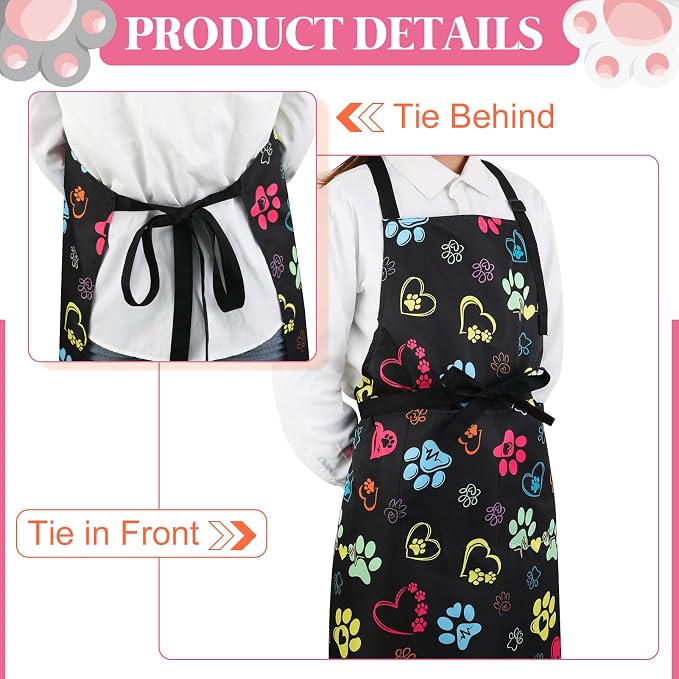 Dog Grooming Waterproof Apron with 2 Pockets, Cute Animals Puppy Dog Pets Apron