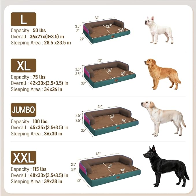 Comfort Expression Memory Foam Dog Bed for Large Medium Sized Dogs - Washable Dog Beds Waterproof Orthopedic Pet Couch Sofa Bolster with Removable Cover, 36 x 27