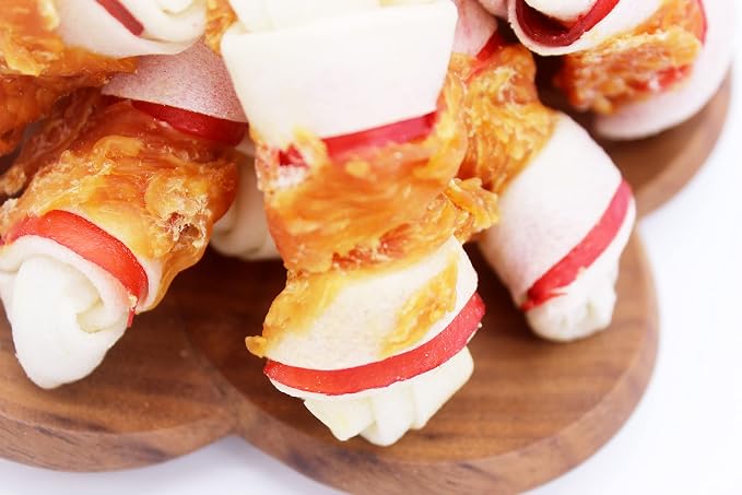 Chicken Wrapped Rawhide Bones, 2.5 Inch Mini Knots Dog Treats, High Protein 65% Puppy Chews and Satisfying Rewards for All Breeds, 16 Ounces