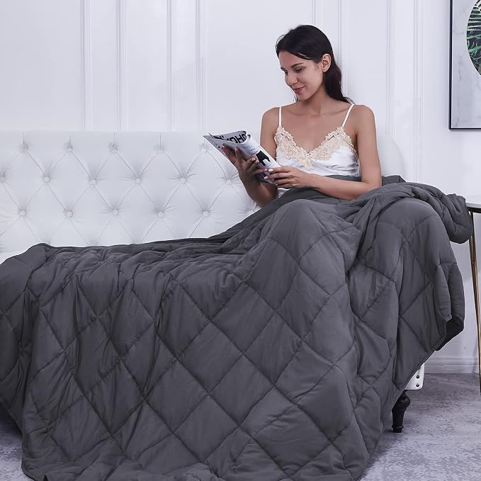 L'AGRATY King Size Weighted Blanket 20lbs - 88"x104" Cooling Breathable Heavy Blanket with Glass Beads for Adult All-Season