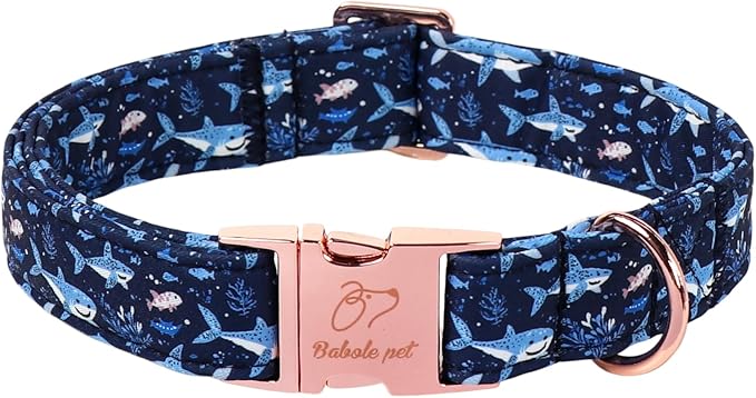 Summer Dog Collar, Cute Cartoon Sharks Dog Collars - Soft Adjustable Everyday Collars for Small Medium Large Dogs, Durable Metal Buckle Male Dogs Collar L