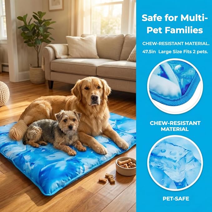 Dog Cooling Mat 2.0, Double-Sided Non-Slip Pet Cooling Pad, Washable and Durable, Indoor & Outdoor Summer Cooling Mat for All Pets, Keep Dogs and Cats Cool and Comfortable (17.7" x 17.7")