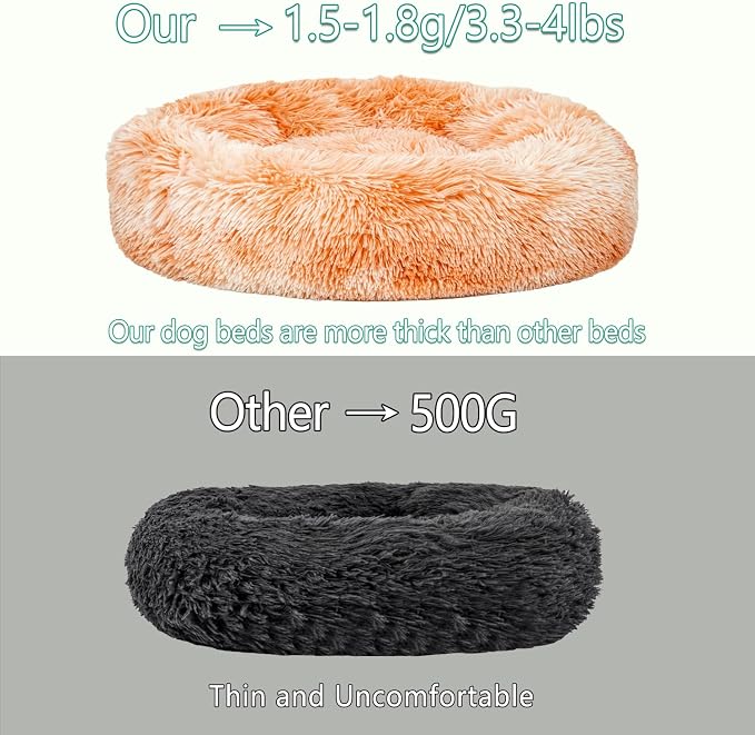 Calming Dog Bed for Medium Dogs Cats, Puppy 31'' Round Anti-Anxiety Warm Fluffy Plush Faux Fur Bed, Soft Anti-Slip Donut Washable, Cozy Medium Puppy Bed, Fits up to 50 lbs Pets