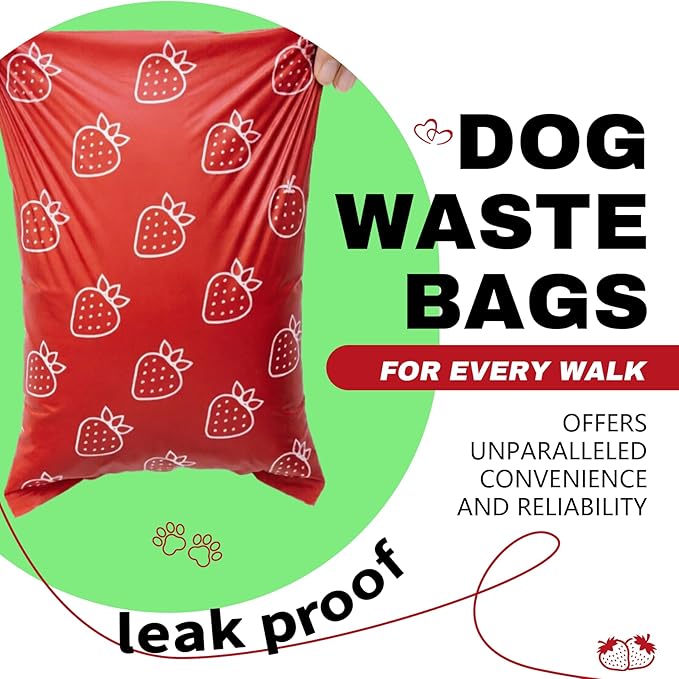 Strawberry Scented Dog Poop Bags - 120 counts red Pet Waste Bags with Dispensers, Extra Large 13x9 Inch Leak-Proof Fragrance Bags for Dogs Walking and Cat Litter