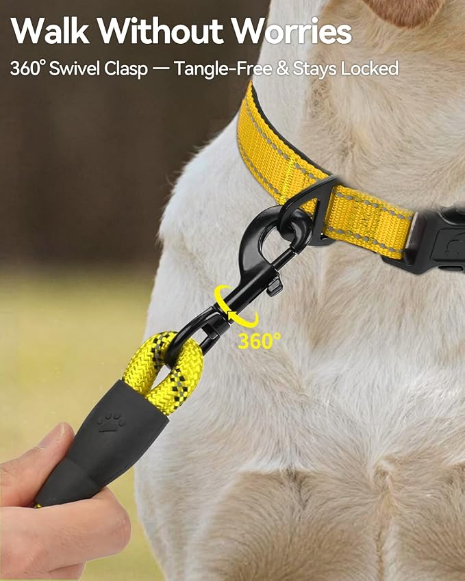 Joytale Dog Leash for Large Dogs, Heavy Duty Nylon Leashes with Comfortable Padded Handle and Highly Reflective Threads, Ideal for Walking and Training, Yellow, 5'×1/2''