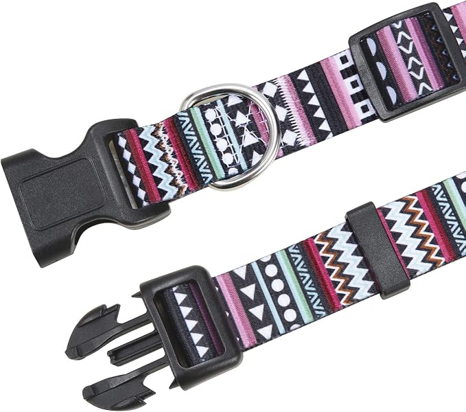 Mihqy Dog Collar with Bohemia Floral Tribal Geometric Patterns - Soft Ethnic Style Collar Adjustable for Small Medium Large Dogs（Bohemian Purple,L）