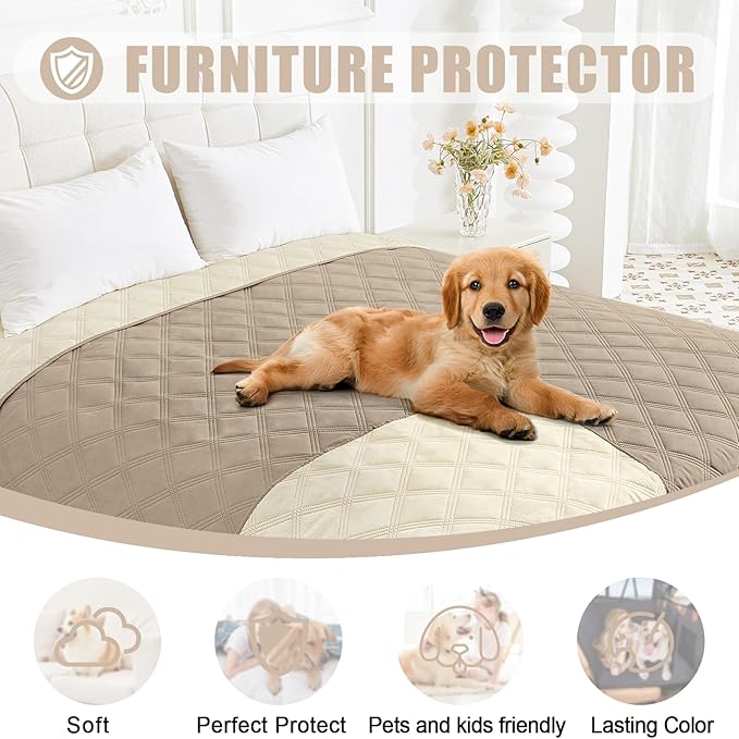 Smiry Waterproof Dog Bed Cover Blanket 30x95, Soft Reversible Pet Blanket, Washable Leakproof Cats Dogs Couch Cover for Sofa, Couch, Furniture, Lattice, Taupe/Beige