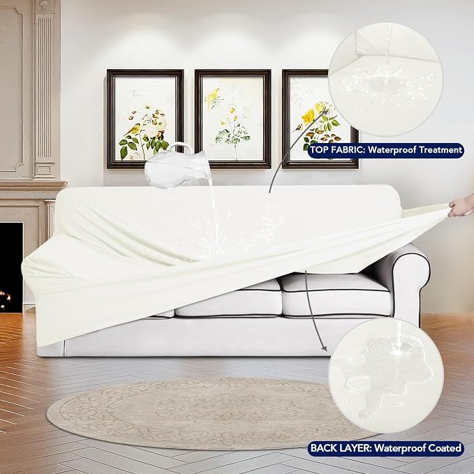 PureFit 100% Dual Waterproof Couch Cover Slipcovers for Couches and Sofas - Stretch Non Slip Fleece Sofa Covers Washable, Leakproof Furniture Protector for Kids, Pets, Dog (Oversized Sofa, Beige)