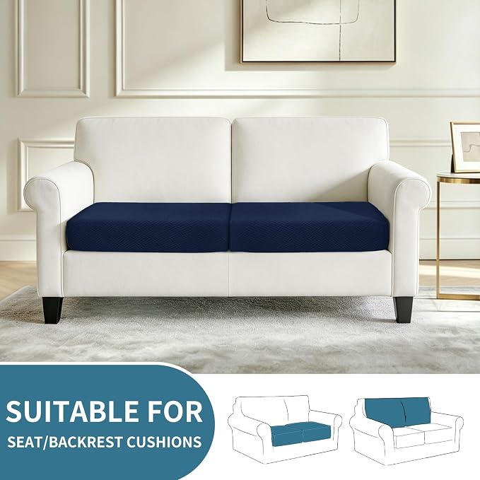 XINEAGE Couch Cushion Covers Seat Cushion Cover Thick Stretch Sofa Slipcovers 2 Piece Individual Couch Covers with Elastic Bottom(2 Seat Cushion/Backrest,Navy Blue)