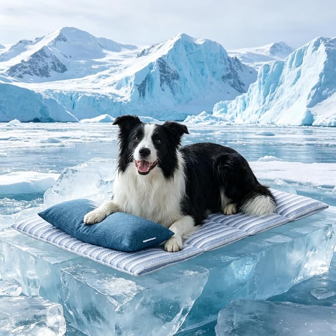 Cooling Mat for Dogs, 37.4”×24.8” Dog Cooling Mat for Large Dogs (Q-Max 0.485), Thick Washable Pet Cooling Mat with Pillow, Long-Lasting Chill Pet Pad for Crate, Sofa, Floor, Car