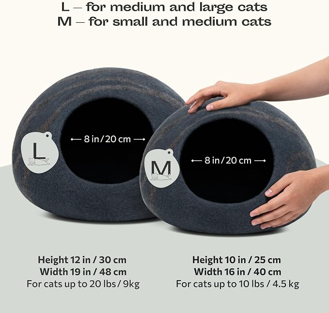 MEOWFIA Cat Cave – Premium Felt Cat Enclosure for Indoor Cats, Handmade Merino Wool (Slate Gray, Medium)