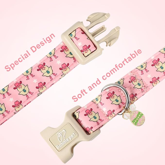 Easter Dog Collar for Small Dogs - Cowgirl Chick Easter Collars for Dogs, Pink Girl Dog Collar, Adjustable Spring Holiday Pet Collars with Quick Release Buckle S