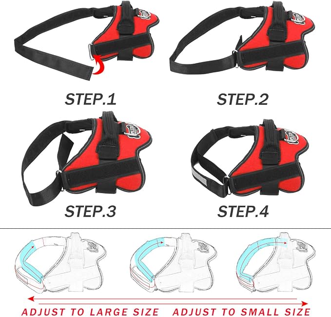 Dog Harness, No-Pull Reflective Dog Vest, Breathable Adjustable Pet Harness with Handle for Outdoor Walking - No More Pulling, Tugging or Choking (Red, M)